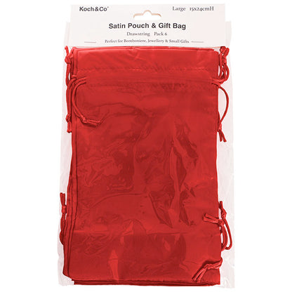Satin Gift Bag Large Pack 6 Red (15x24HcmH)