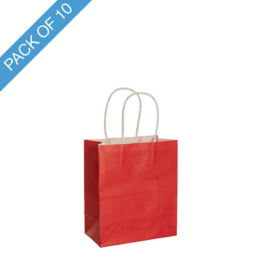 Kraft Paper Bag Shopper Mini Red Pack 10 (140Wx75Gx165mmH)