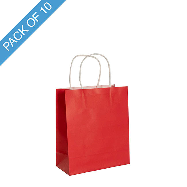 Kraft Paper Bag Shopper Small Red Pk10 (180Wx85Gx215mmH)