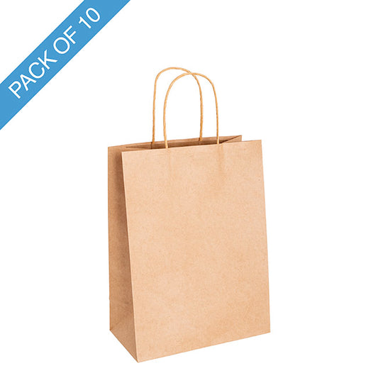 Kraft Paper Bag Shopper Medium Brown Pk10 (205Wx110Gx275mmH)