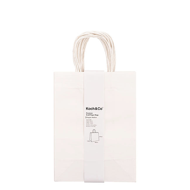 Kraft Paper Bag Shopper Medium White Pk10 (205Wx110Gx275mmH)