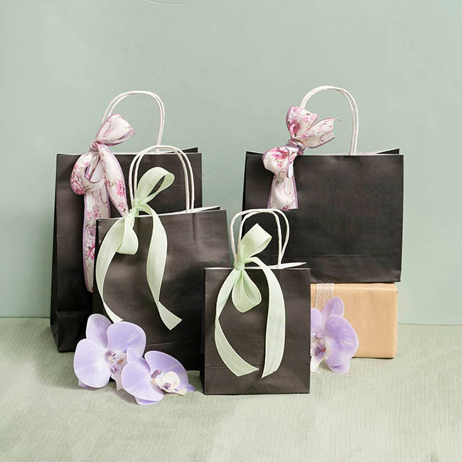 Kraft Paper Bag Boutique Med Black Pk10 (220Wx80Gx180mmH)