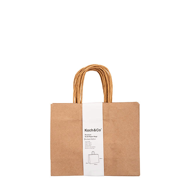 Kraft Paper Bag Boutique Med Brown Pk10 (220Wx80Gx180mmH)