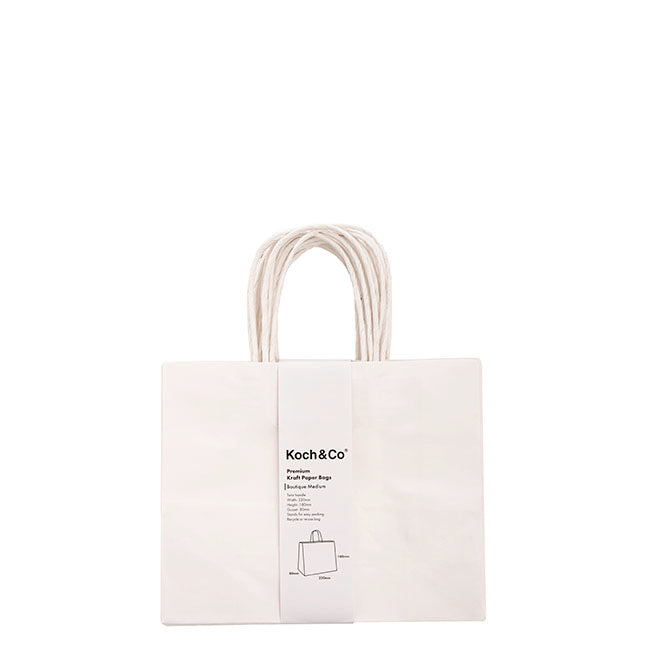 Kraft Paper Bag Boutique Med White Pk10 (220Wx80Gx180mmH)