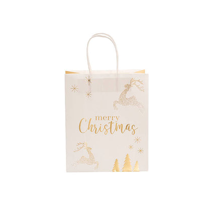 Kraft Paper Bag Small Reindeer Gold Pk10(180Wx85Gx215mmH)