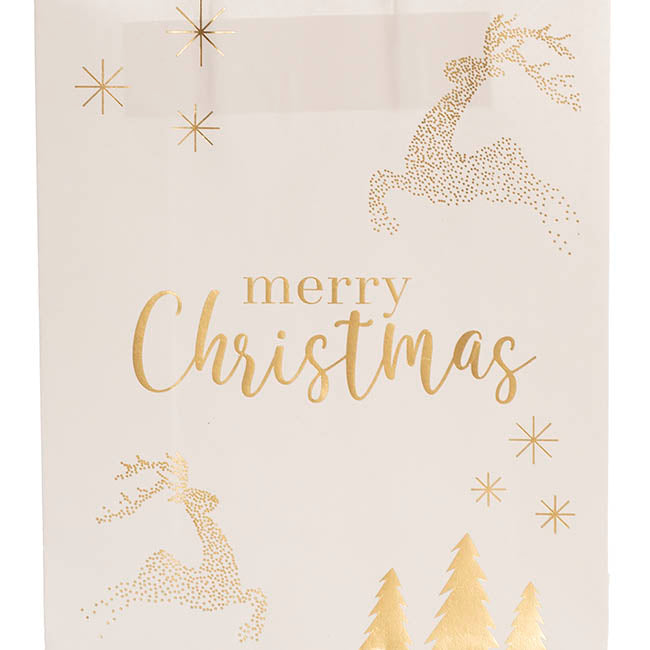 Kraft Paper Bag Small Reindeer Gold Pk10(180Wx85Gx215mmH)