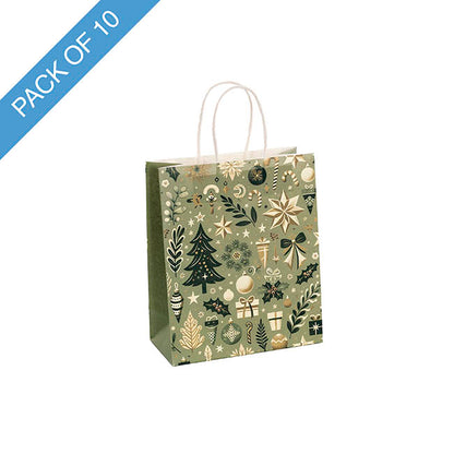 Kraft Paper Bag Small Holiday Grove Gr Pk10(180Wx85Gx215mmH)