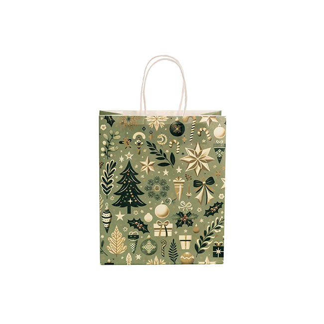 Kraft Paper Bag Small Holiday Grove Gr Pk10(180Wx85Gx215mmH)