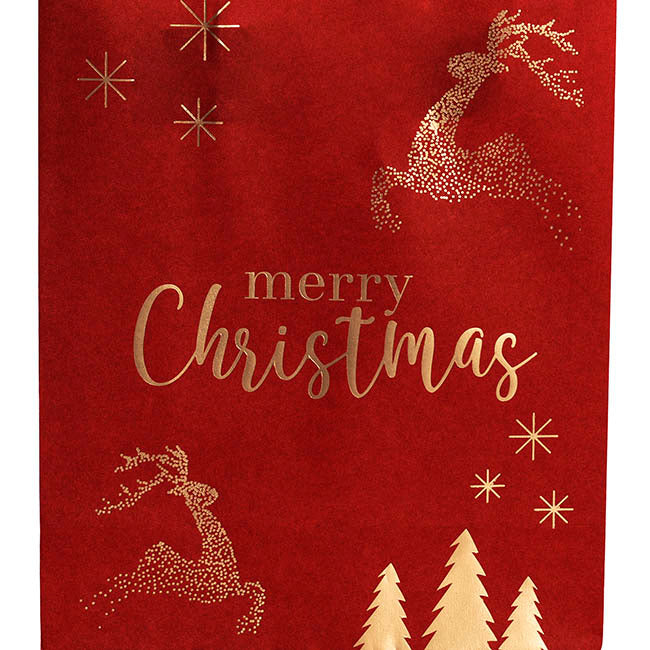 Kraft Paper Bag Small Reindeer Red Pk10(180Wx85Gx215mmH)
