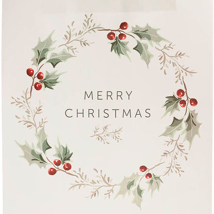 Kraft Paper Bag Small XmasWreath White Pk10(180Wx85Gx215mmH)