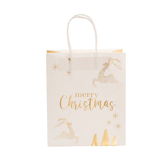 Kraft Paper Bag Med Reindeer Gold Pk10 (205Wx110Gx275mmH)