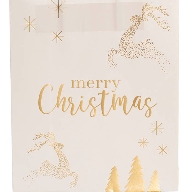 Kraft Paper Bag Med Reindeer Gold Pk10 (205Wx110Gx275mmH)