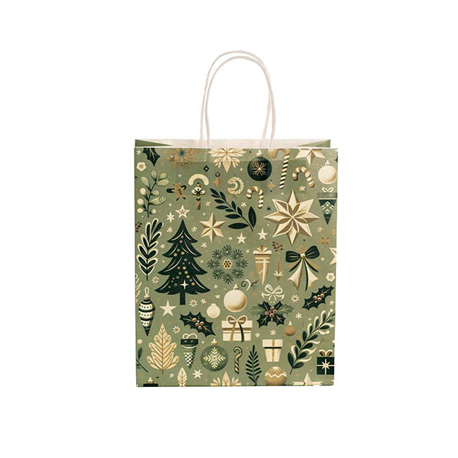 Kraft Paper Bag Med Holiday Grove Gr Pk10 (205Wx110Gx275mmH)
