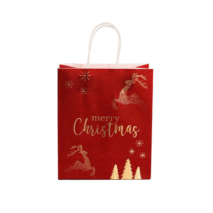 Kraft Paper Bag Med Reindeer Red Pk10 (205Wx110Gx275mmH)
