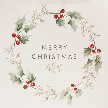 Kraft Paper Bag Med XmasWreath White Pk10 (205Wx110Gx275mmH)