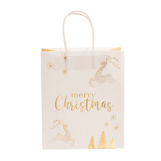 Kraft Paper Bag Lge Reindeer Gold Pk10 (240Wx120Gx355mmH)
