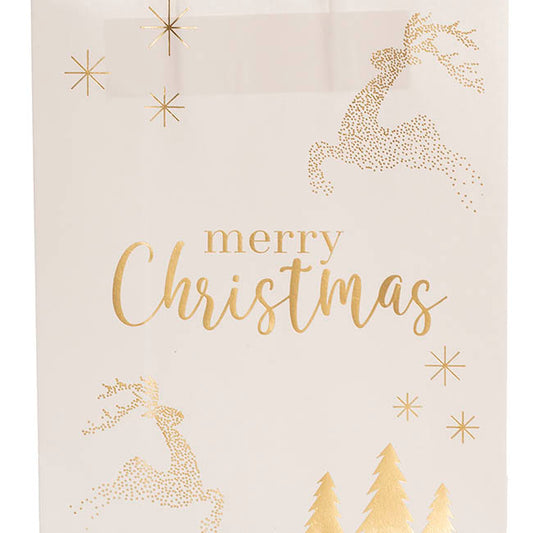 Kraft Paper Bag Lge Reindeer Gold Pk10 (240Wx120Gx355mmH)
