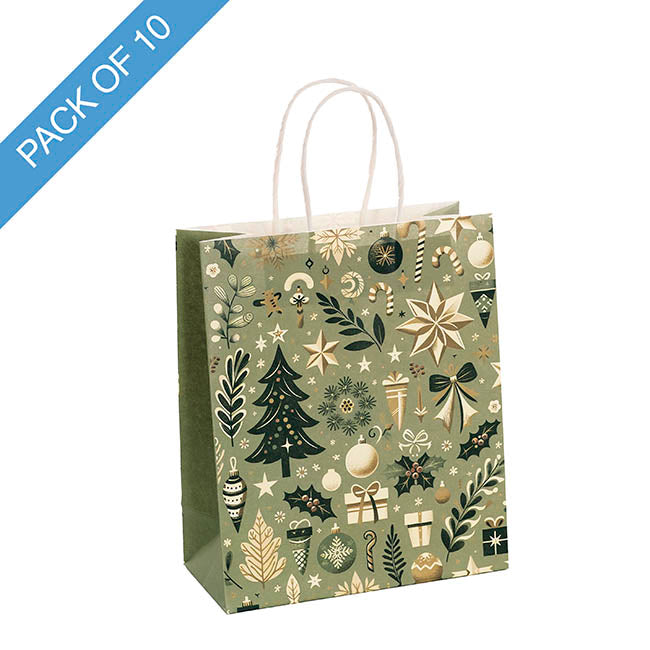 Kraft Paper Bag Lge Holiday Grove Gr Pk10 (240Wx120Gx355mmH)