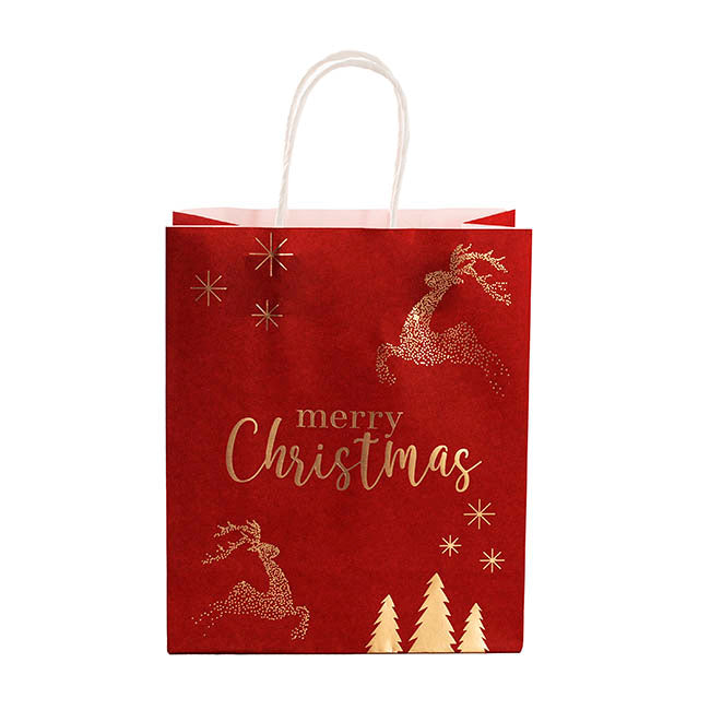 Kraft Paper Bag Lge Reindeer Red Pk10 (240Wx120Gx355mmH)