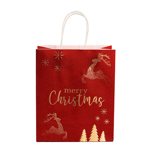 Kraft Paper Bag Lge Reindeer Red Pk10 (240Wx120Gx355mmH)