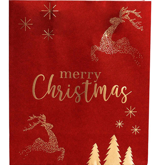 Kraft Paper Bag Lge Reindeer Red Pk10 (240Wx120Gx355mmH)