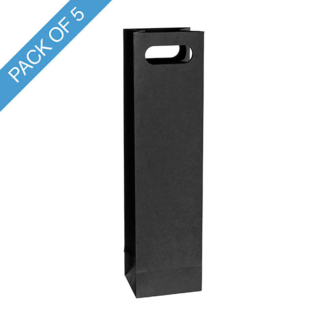 Wine Bag Single Bottle Kraft Pack 5 Black (11Wx9Gx42cmH)
