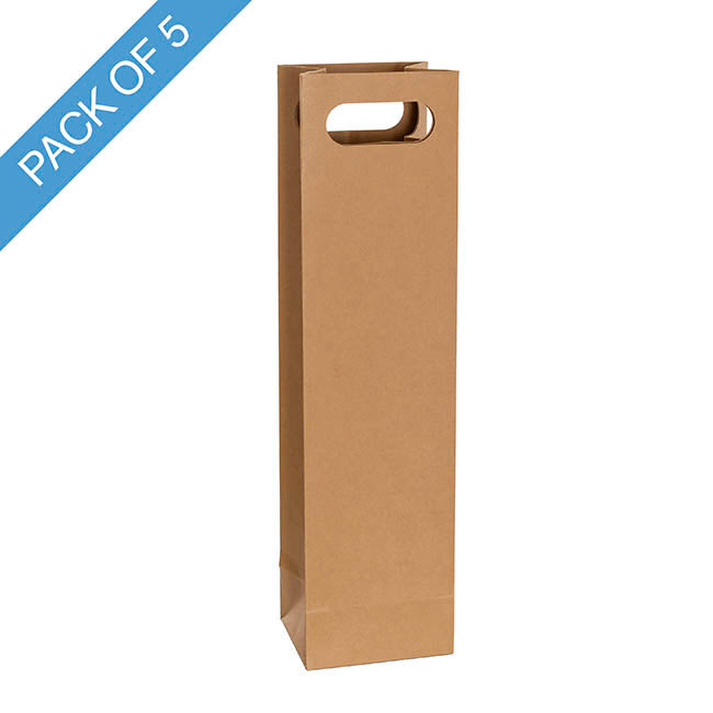 Wine Bag Single Bottle Kraft Pack 5 Brown (11Wx9Gx42cmH)