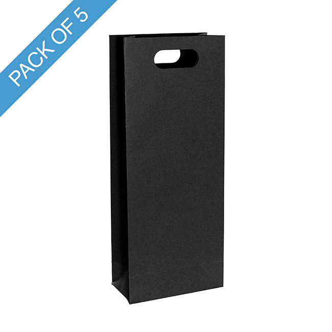Two Bottle Kraft Wine Bag Pack 5 Black (17Wx9Gx42cmH)