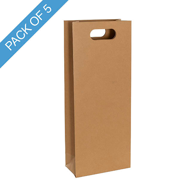 Two Bottle Kraft Wine Bag Pack 5 Brown (17Wx9Gx42cmH)