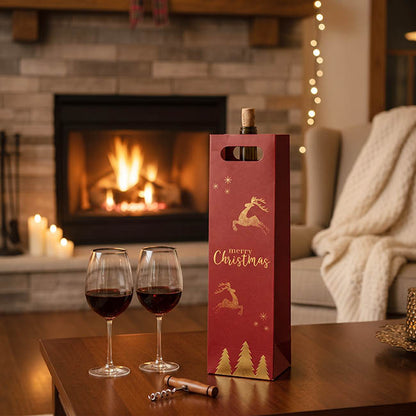 Wine Bag Single Bottle Reindeer Red Pack 5 (11Wx9Gx42cmH)