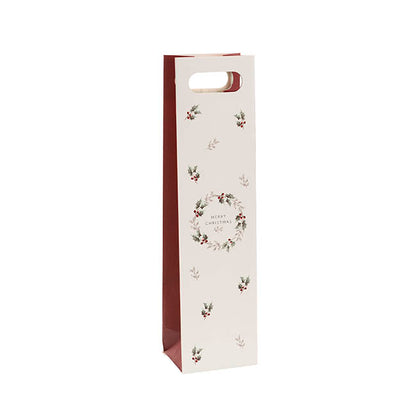 Wine Bag Single Bottle Xmas Wreath White Pk5 (11Wx9Gx42cmH)