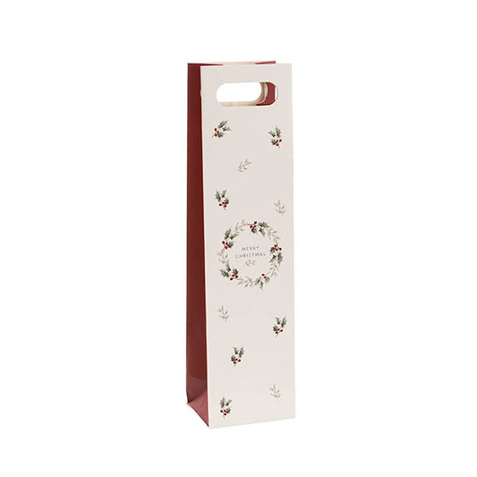 Wine Bag Single Bottle Xmas Wreath White Pk5 (11Wx9Gx42cmH)