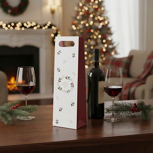 Wine Bag Single Bottle Xmas Wreath White Pk5 (11Wx9Gx42cmH)