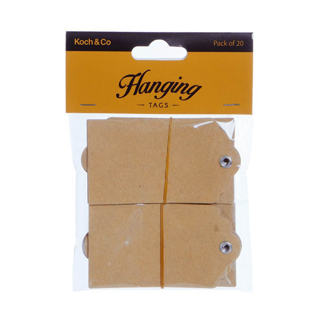 Hanging Gift Tags Scallop Kraft Brown Pack 20 (5x9cmH)
