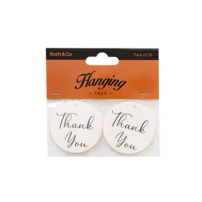 Hanging Gift Tags Thank You Round White Pack 20 (5cm)