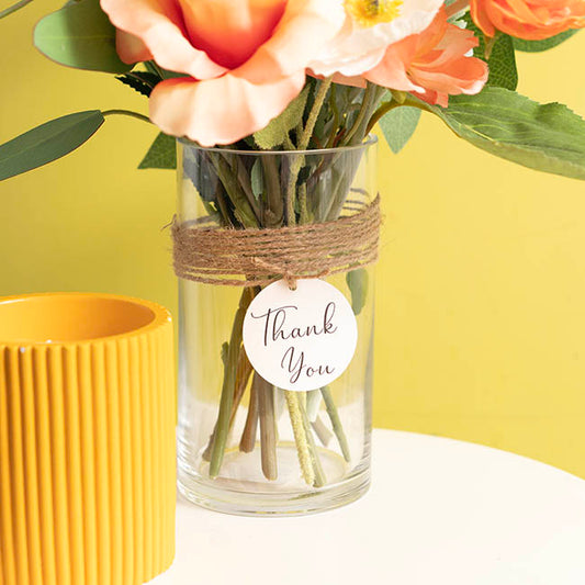 Hanging Gift Tags Thank You Round White Pack 20 (5cm)