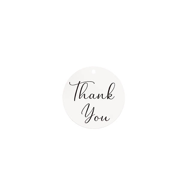 Hanging Gift Tags Thank You Round White Pack 20 (5cm)