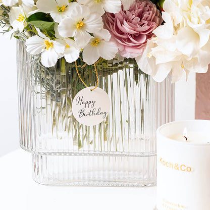 Hanging Gift Tags Happy Birthday Round White Pack 20 (5cm)