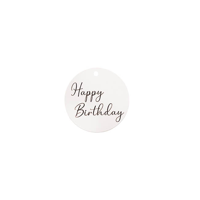 Hanging Gift Tags Happy Birthday Round White Pack 20 (5cm)