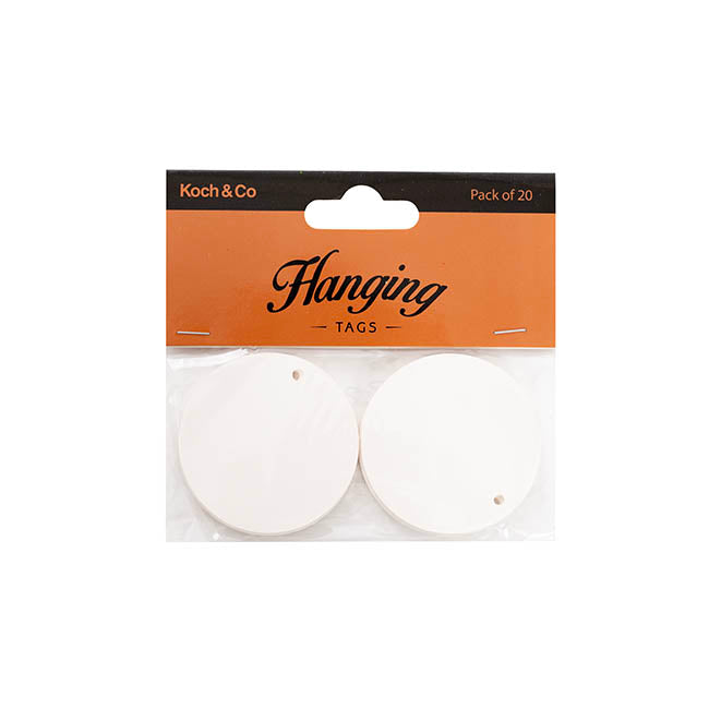 Hanging Gift Tags Blank Round White Pack 20 (5cm)