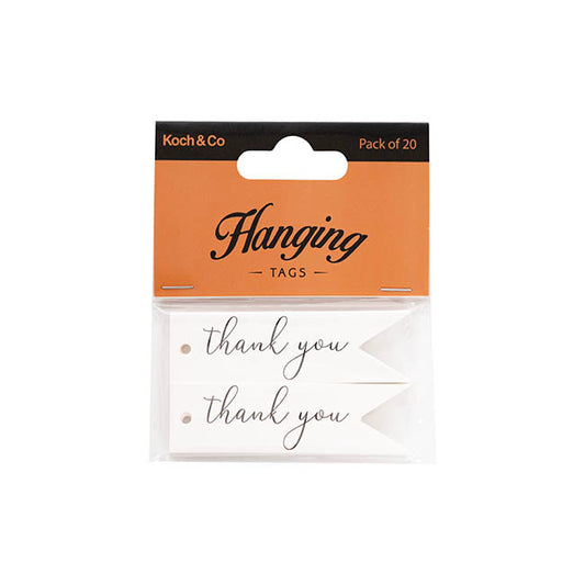 Hanging Gift Tags Thank You Flag White Pack 20 (7Lx2W)cm)