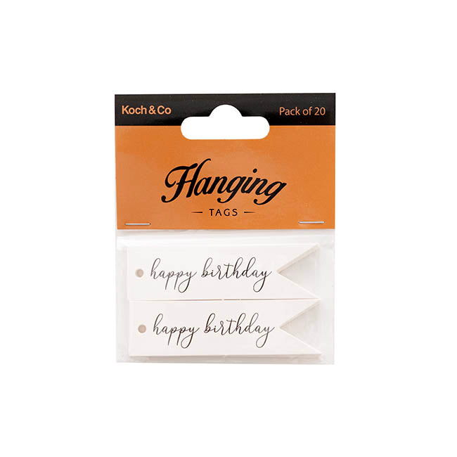 Hanging Gift Tags Happy Birthday Flag White Pk20 (7Lx2W)cm)