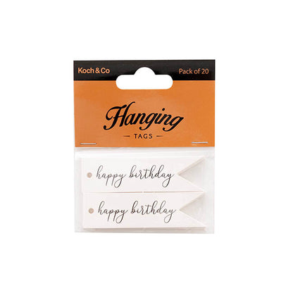 Hanging Gift Tags Happy Birthday Flag White Pk20 (7Lx2W)cm)