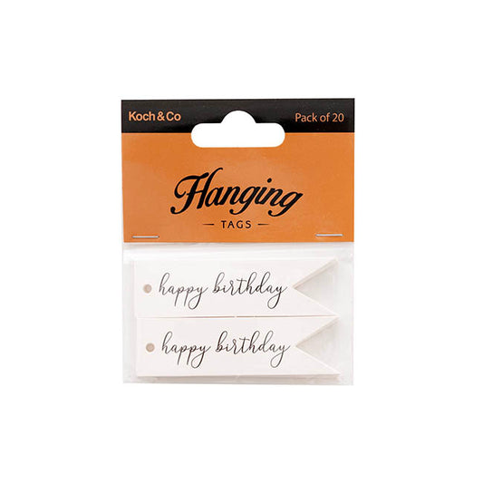 Hanging Gift Tags Happy Birthday Flag White Pk20 (7Lx2W)cm)