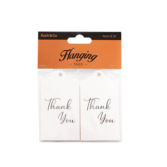 Hanging Gift Tags Scallop Thank You White Pack 20 (9Lx5W)cm)