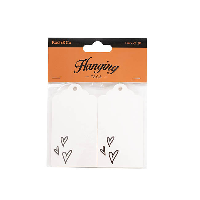 Hanging Gift Tags Scallop Hearts White Pack 20 (9Lx5W)cm)