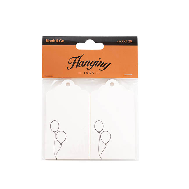 Hanging Gift Tags Scallop Balloons White Pack 20 (9Lx5W)cm)