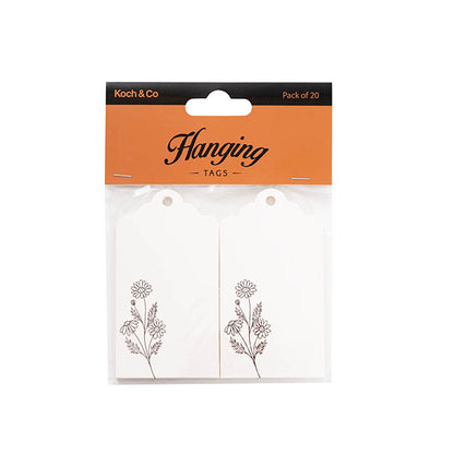 Hanging Gift Tags Scallop Flowers White Pack 20 (9Lx5W)cm)