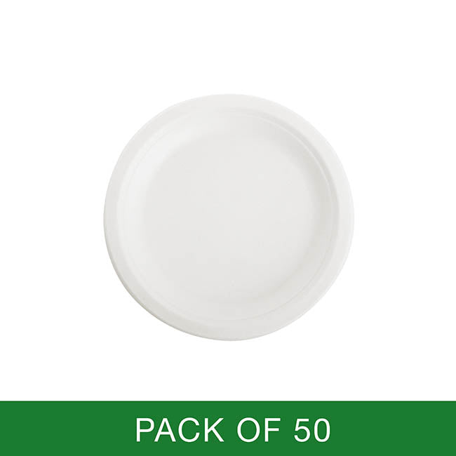Sugarcane Lunch Plate White (18cm) Pack 50