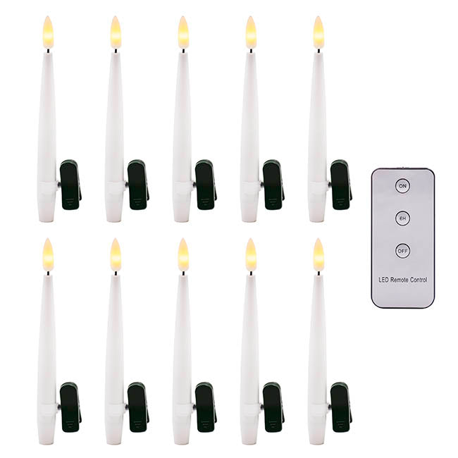 LED Taper Candle Clips w Remote Pack 10 White (1.5cmx16cmH)